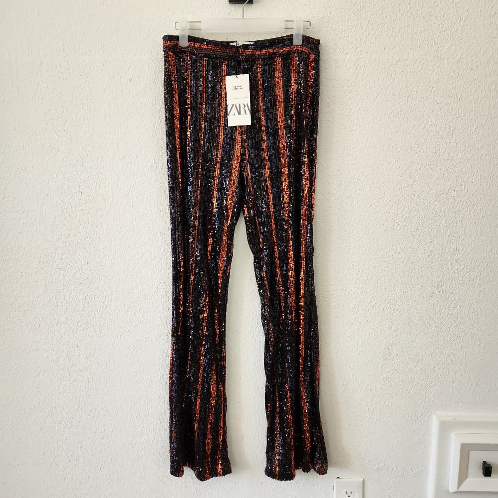 Zara Women's Sequins Striped Dress Pants "The Abbey Flared Pant"
